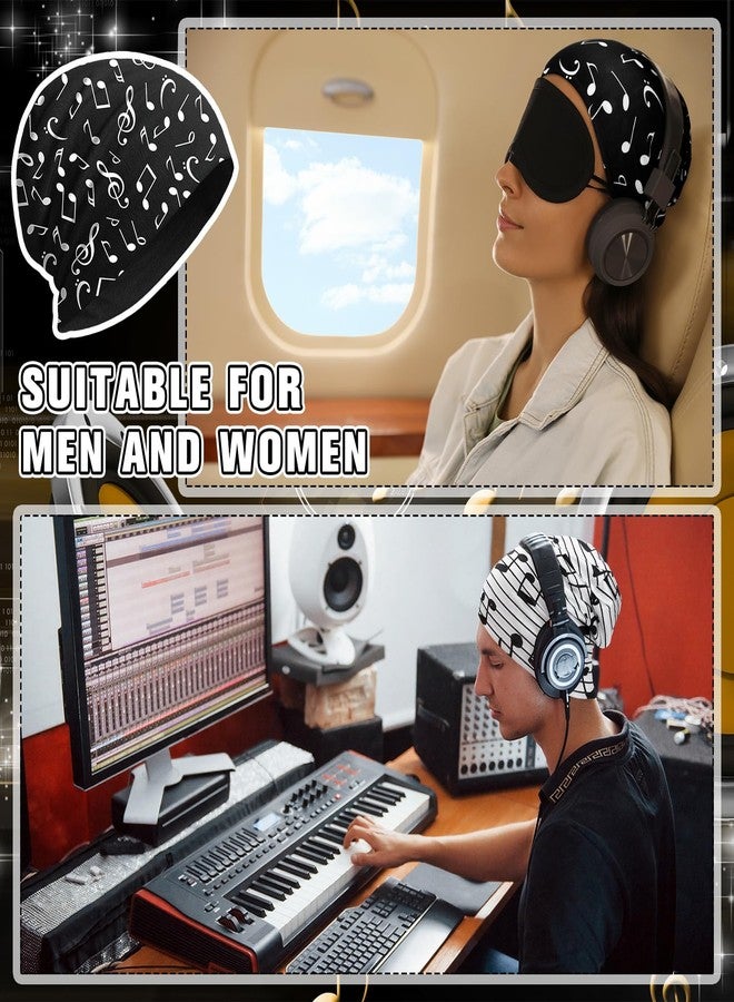 Velmitten 2 Pcs Black and White Music Notes Beanies Piano Notes Slouchy Thin Bonnet Caps Christmas Musical Gifts Skull Cap Elastic Brimless Knitted Hat for Music Lover Producers Piano Player Women Men - Image 4